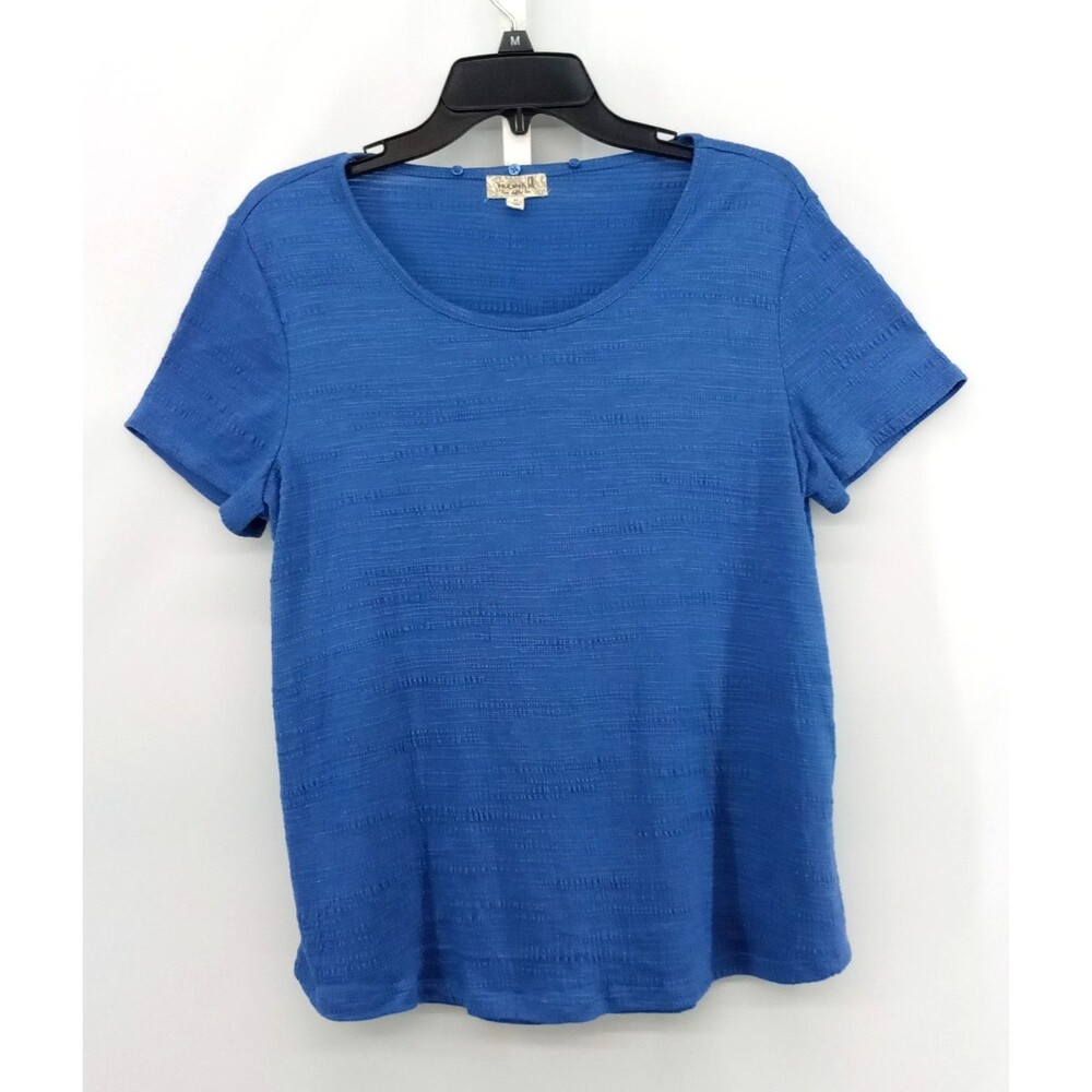 One World Shirt Womens Medium Blue Short Sleeve Round Neck Textured Casual Top